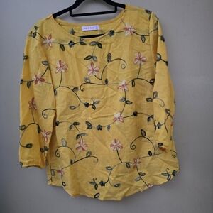 Floral Embroidered Yellow Top